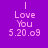 Purple background with white text reading "I Love You 5.20.09" and a pink horizontal bar that shifts position across frames.