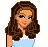 Pixel art contact sheet showing a female character in sequential frames wearing a light blue dress with white trim, transitioning from full-body to partial views against a gray background.