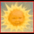 A pixelated sun with a human face, yellow-orange rays, and a red border on a muted blue-gray background.