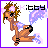 Pixelated cartoon figure with curly brown hair and pink flower headband, kneeling pose, light blue wings, black footwear, purple and white background, text "Kitty" above.