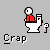 Pixel art of a red-shirted figure sitting on a white toilet with a gray background, labeled 'Crap' beneath each instance.