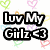 Pixelated text phrases over a heart-patterned background with one gray rectangle.