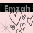 Animated contact sheet showing two frames of a buddy icon with pixelated hearts and the name 'Emzah' in gray and pink text on black bars above a light pink background.