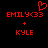 Red pixelated text and symbols on black background: 'EMILY<33' with heart symbol above, plus sign below, 'KYLE' beneath the plus.