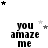 Black text "you amaze me" on white background with scattered stars, varying star positions
