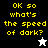 Yellow pixelated text "OK so what's the speed of dark?" appears on four background variations with a white or black star icon below.