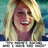 Pixelated image of a person with long blonde hair smiling, wearing dark clothing against a blue-green background with text at the bottom.