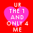 Red background with four pink heart-shaped icons containing white text reading 'UR THE 1 AND ONLY 4 ME' in pixelated font.