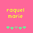 Yellow text 'roquel marie' on pink background with green and gray pixelated flower icons below, two identical frames side-by-side.