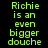Green pixelated text "Richie is an even bigger douche" displayed across four distinct background colors: black, white, light gray, and dark gray.