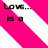 A static image with pink and white diagonal stripes, black polka dots on a pink background, and pixelated text reading "Love... is a chapter in a guy's life. the whole book to girls!".
