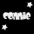 Pixelated white text 'connie' appears twice on black background with four star shapes, two white and two red.