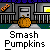 Animated contact sheet showing 22 frames of a pixel art animation where stick figures repeatedly smash pumpkins in front of gray buildings with yellow windows.