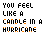 Pixelated text "YOU FEEL LIKE A CANDLE IN A HURRICANE" repeated across a with orange and black lettering on white background, some frames showing small orange symbols