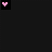 Pixelated pink text on black background with three small heart icons, displaying partial phrases about falling asleep and signing on.