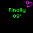 Pixelated green text 'Finally 09' on black background with pink heart symbol above left text.