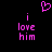Pixelated pink text and heart symbol on black background, two identical side-by-side arrangements of 'i love him' with a heart above.