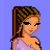 A 4x3 contact sheet of pixel art frames showing a cartoon woman with braided hair in various poses and text overlays on blue backgrounds.