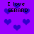 Purple background with blue pixelated hearts and repeated text "I love GERARD" in black pixelated font.