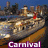 six pixelated images showing cruise ships, beach scenes, and a peace symbol with text overlays like 'Carnival', '4nite cruise vaca', and 'Miami! Key West!!'