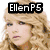 A static image of a person with long blonde hair in a purple dress, with text overlays reading "EllenP5," "Hearts," and "Taylor Swift!" on a white background.