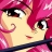Pixelated static icon of a cartoon character with pink hair and yellow skin, featuring large eyes and a small mouth against a solid background.