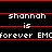 Static digital image with repeated text elements on black background, featuring white and red pixelated characters.