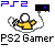 Pixel art buddy icon with yellow-shirted character holding game controller, connected to PS2 console; text reads "PS2 Gamer" and "Get a Buddy Icon at badassbuddy.com"
