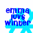 Blue text 'emma juvs winter' overlaid on a light blue snowflake with pixelated edges, displayed in a of four identical static frames