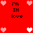 Red background with pixelated hearts and text reading 'i'm IN love' in black, arranged in a pattern