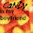 Pixelated image with 'Candy is my boyfriend' text over orange and yellow candy background.