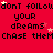 Red background with repeated black text 'dont follow your dreams chase them' and scattered white/pink stars, partially obscured by gray rectangle.