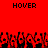 Red background with black pixelated text "HOVER" at top, repeating red and black pixelated figures below. Animated version shows subtle movement in lower figures.