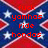 Confederate flag pattern with red, white, and blue colors overlaid with red pixelated text reading 'fuck', 'yamhas', 'ride', 'hondas', 'beer', 'is', 'good', 'grizz', 'stright'.