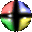 spherical icons with shifting color patterns and black cross-hatching, transitioning from segmented sections to solid bands across frames