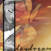 A split-panel digital illustration shows a character with closed eyes and a gentle smile, wearing a white top and dark patterned garment, with warm orange and yellow background tones.