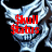 A skeletal face with glowing eyes and horns, overlaid with red text in various configurations