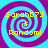 Four identical spiral-patterned display yellow text reading 'Sarah073 is Random!' on a cyan and purple background