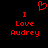 Red pixelated text and heart symbol on black background, with 'I Love Audrey' repeated twice.