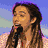 Six distinct views of a person with long brown hair in various poses and backgrounds, including singing into a microphone, playing guitar, and smiling.