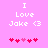 Pixelated text 'I Love Jake <3' on pink background with red and light pink hearts below.