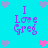 Pixelated cyan background with purple text reading "I Love Greg" and alternating pink/lavender heart icons in a pattern