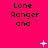Bright pink background with repeated black text 'Lone Ranger and' and scattered white pixelated symbols including plus signs and X shapes.