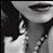 A black-and-white of nine showing a woman's face and neck with earrings, necklace, and lips; pink text overlays partially spell 'Simple Gple Girl' across the bottom