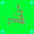 Green background with light blue stars, four identical pink and gray pixelated icons showing 'i <3 yoo' text. The icons have a retro digital style with visible pixelation.
