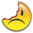Static pixelated icon of a yellow crescent moon with a bite taken out, featuring one vertical eye and a downturned mouth on a white background.