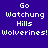Four pixelated display 'Go Watching Hills Wolverines!' text on solid backgrounds with visible color variations
