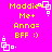 Yellow pixelated text on bright pink background with white square-and-dot patterns at corners, showing repeated phrases and symbols.