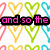 A static image with a repeating pattern of colorful heart outlines in pink, yellow, green, and cyan on white background, overlaid with pixelated text blocks.