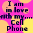 Pixelated text on a pink background with yellow circles reads "I am in love with my... Phone" in dark blue letters